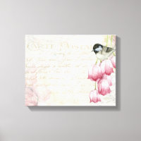 Oiseau et fleurs avec écriture manuscrite Shabby V
