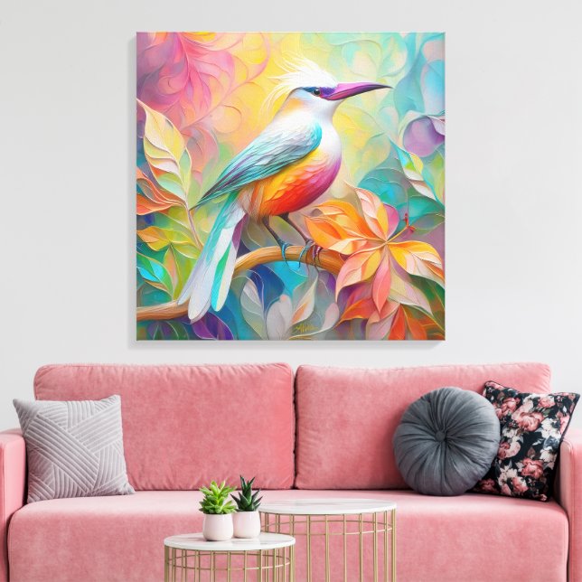 Toile Oiseau Fantastique à Sein Rose et Bec Rose (Insitu(Salon))