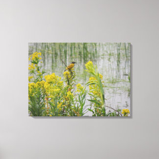Toile Oiseau jaune sur Fleurs jaunes