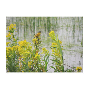 Toile Oiseau jaune sur les fleurs jaunes