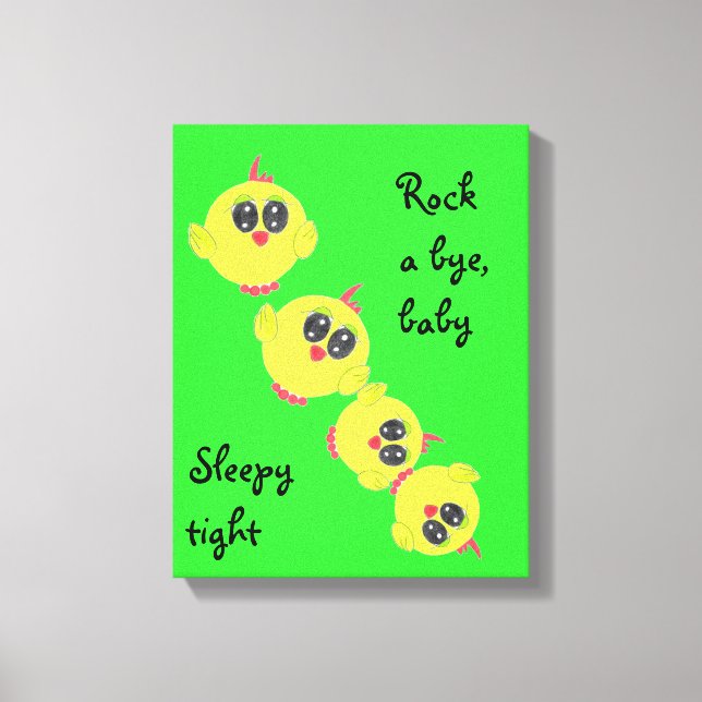 Toile Oiseau jaune vert bébé (Recto)