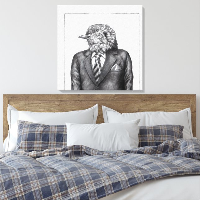 Toile Oiseau mort en costume noir (neige) (Insitu(Chambre))
