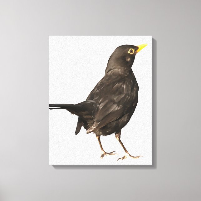 Toile Oiseau Noir Isolé Sur Peinture Acrylique Blanche (Recto)
