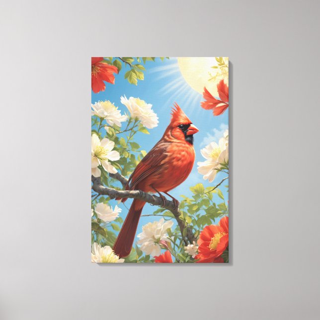 Toile Oiseau rouge et soleil  (Recto)