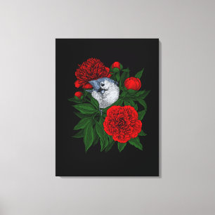 Toile Oiseau sur un bouquet de pivoine rouge