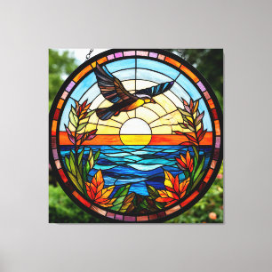Toile Oiseau volant au-dessus de l'océan au lever du sol
