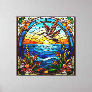Toile Oiseau volant au-dessus de l'océan au lever du sol