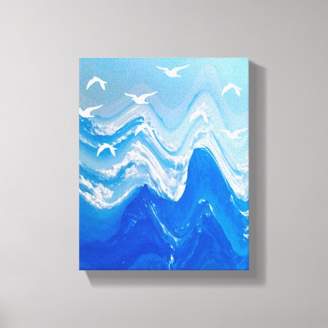 Toile Oiseaux au-dessus des vagues de la mer (Recto)