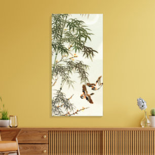 Toile Oiseaux Bambou Asiatique Japonais Vintage