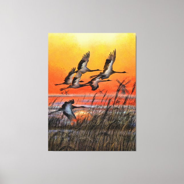Toile Oiseaux Coucher du soleil Imprimer - Peinture Art (Recto)