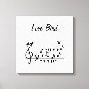 Toile Oiseaux de chanson d'amour sur une portée musicale