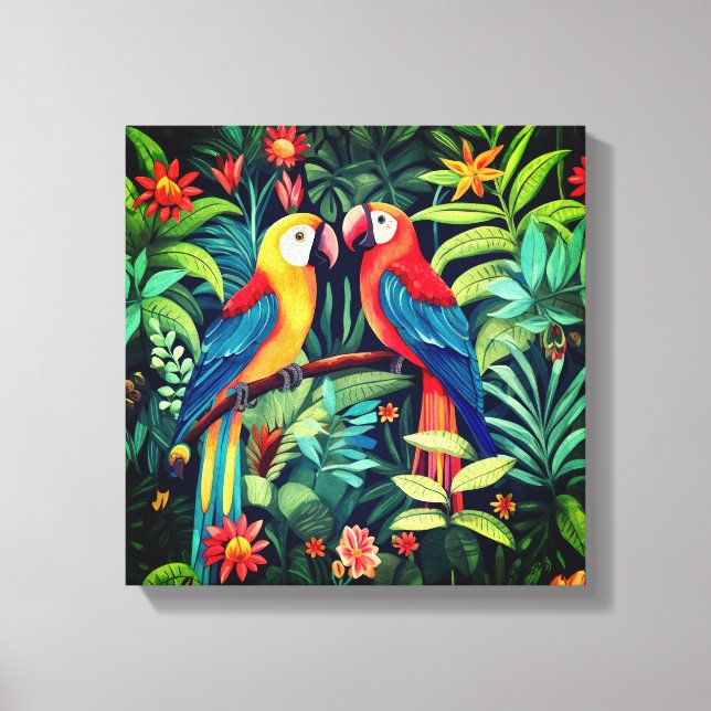 Toile Oiseaux de dessin animé dans l'art de la jungle (Recto)