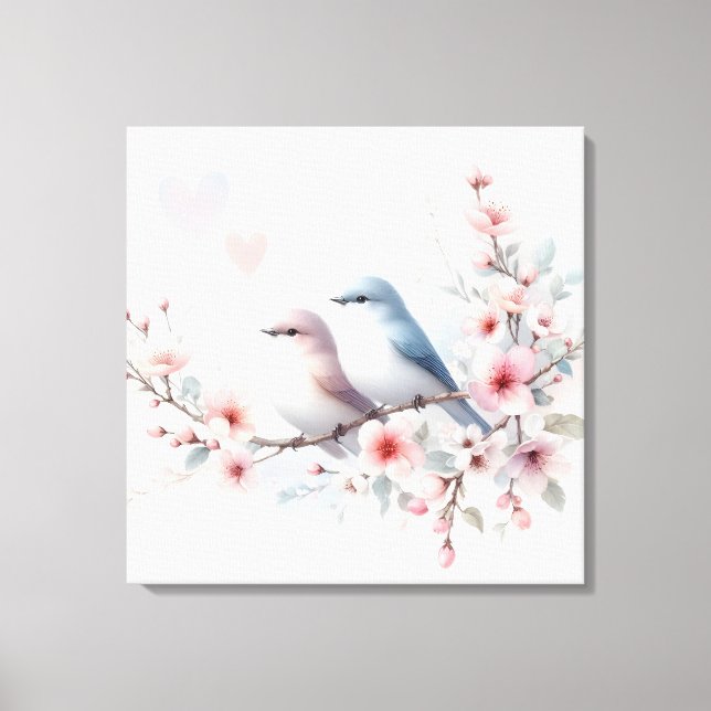 Toile Oiseaux de l'amour romantique Branche de fleurs de (Recto)