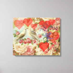 Toile Oiseaux de l'amour Vintage Antique Cœur
