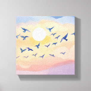 Toile Oiseaux en vol Aquarelle de nature au coucher du