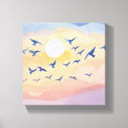 Toile Oiseaux en vol | Coucher de soleil Nature Aquarell