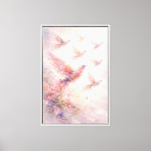 Toile Oiseaux en vol floraux pastel