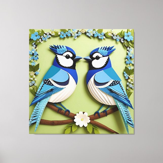Toile Oiseaux Geai Bleu en Papier Artisanal (Recto)