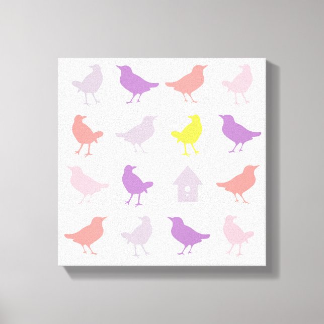 Toile Oiseaux pastel rose et violet avec Birdhouse (Recto)