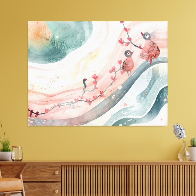 Toile Oiseaux sur une branche de cœur  (Insitu(Salon))