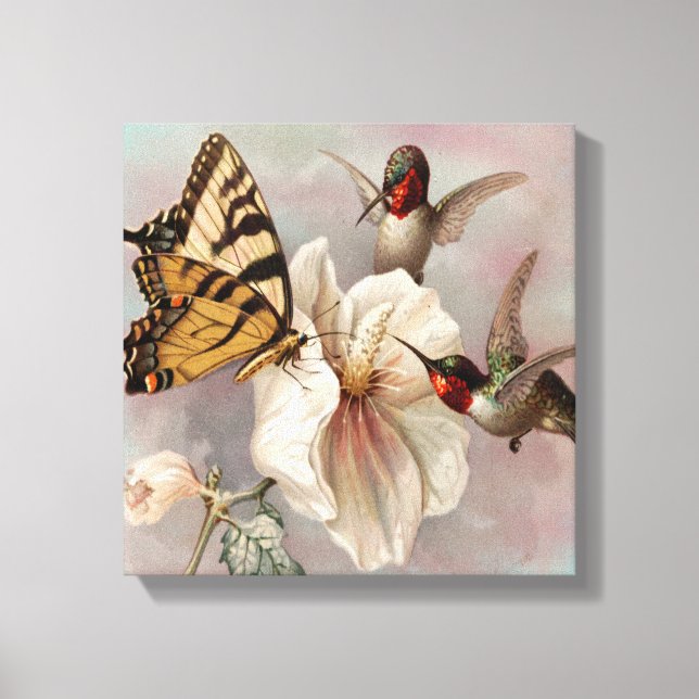 Toile Oiseaux vintages et papillons Partager un repas (Recto)