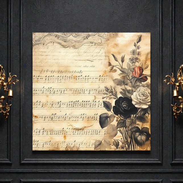 Toile Old Victorian Black and Beige Music Sheet (Créateur téléchargé)