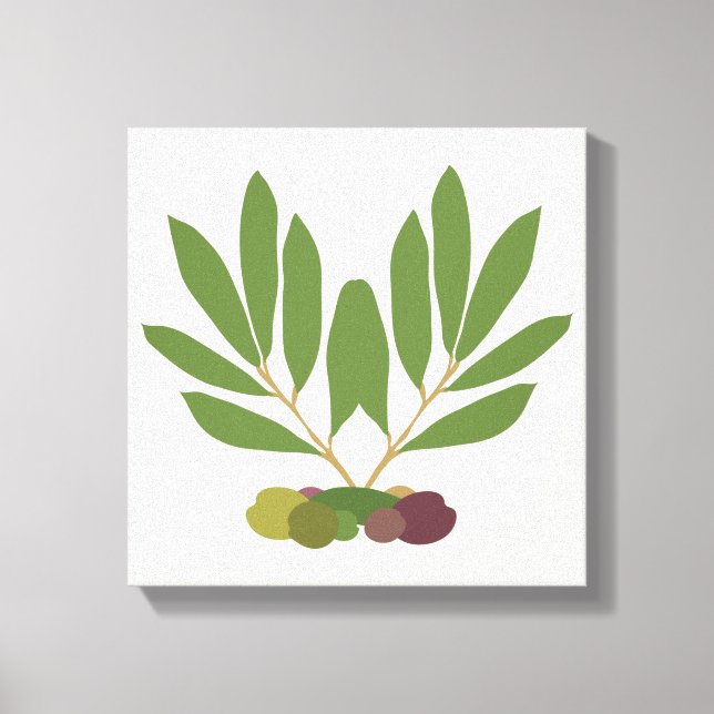 Toile Olives minimalistes et branches. (Recto)