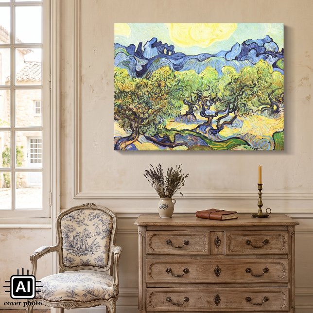 Toile Oliviers avec Alpilles par Vincent van Gogh (Olive Trees with the Alpilles in the Background by Vincent van Gogh is post impressionism art.)