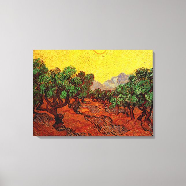 Toile Oliviers avec ciel et soleil jaunes, van Gogh (Recto)