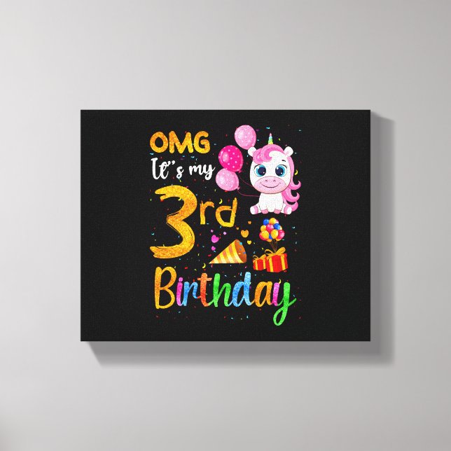 Toile OMG C'est mon 3ème anniversaire 3 ans Licorne Mign (Recto)