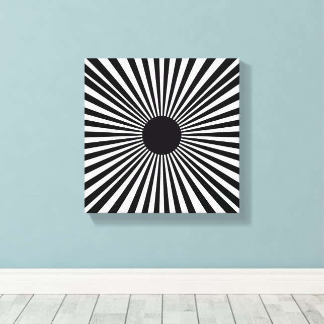 Toile Op Art Sunburst - Poster Abstrait noir et blanc (Insitu (Plancher de Bois))