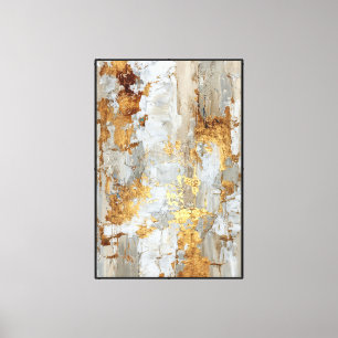 Toile Or & Beige avec Traits Gris – Art Abstrait