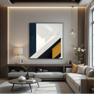 Toile Or Géométrique Blanc Marine Moderne