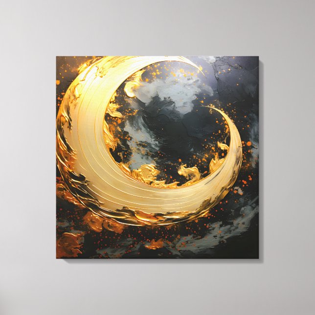 Toile Or noir Abstrait Tourbillon Moderne Lune (Recto)