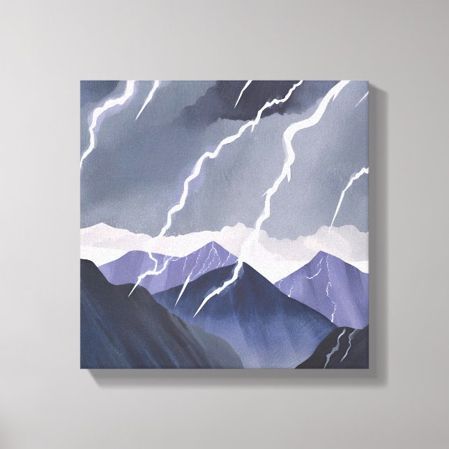 Toile Orage éclair | Montagnes sombres à l'aquarelle (Recto)