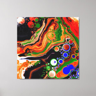 Toile Orange, Bleu, Black Digital Fluid Art