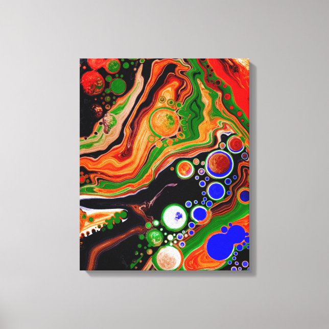 Toile Orange, Bleu, Black Digital Fluid Art (Recto)