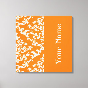 Toile Orange Bold Damask avec nom @ Emporiomoffa