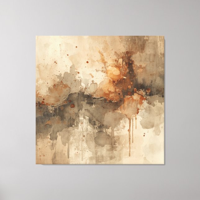 Toile Orange Brûlé Ambre Marron Gris Noir Abstrait (Recto)
