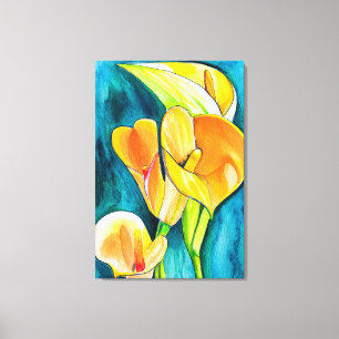 Toile Orange Calla fleurs de laine aquarelle art