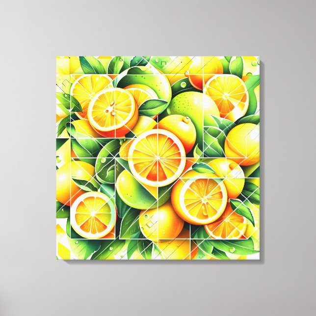 Toile Orange Citron Botanique Citrus Géométrique (Recto)