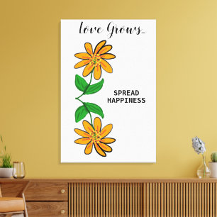 Toile Orange Fleurs Jaunes L'amour pousse 24" x 36"