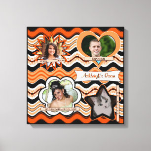 Toile Orange funky, Noir, Mur photo blanc suspendu