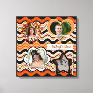 Toile Orange funky, Noir, Mur photo blanc suspendu