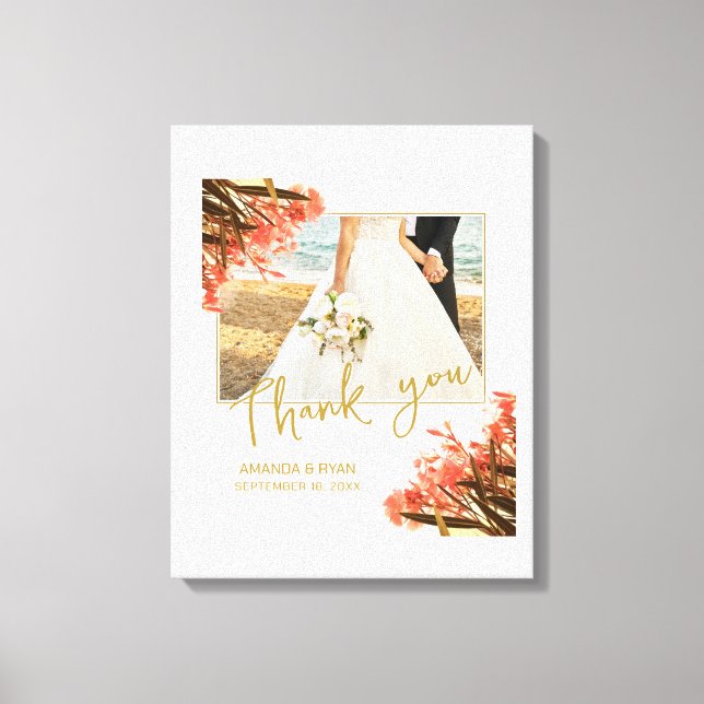 Toile Orange Oleander Fleurs Merci photo Mariage (Recto)