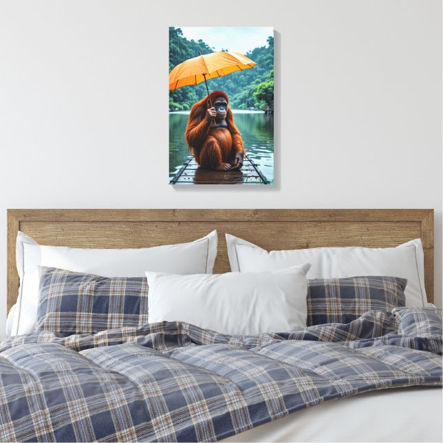 Toile Orangutan with Orange Umbrella (Insitu(Chambre))