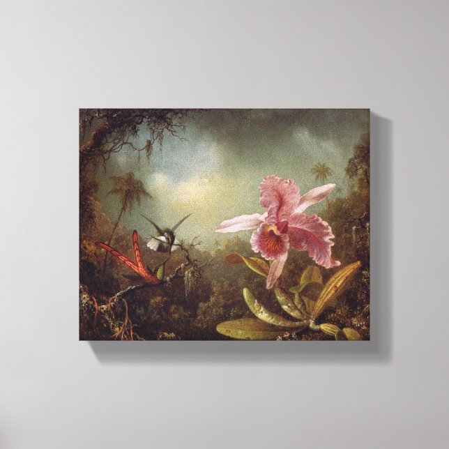 Toile Orchidée avec deux colibris par Martin Heade (Recto)