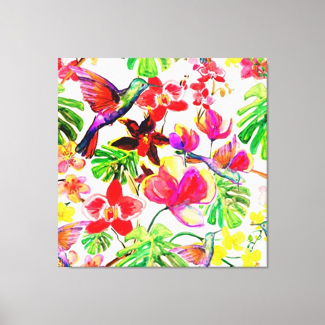 Toile Orchidée De Fleurs Tropicales Et Oiseaux Humming (Recto)