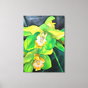 Toile Orchidée fleurs vert et jaune art