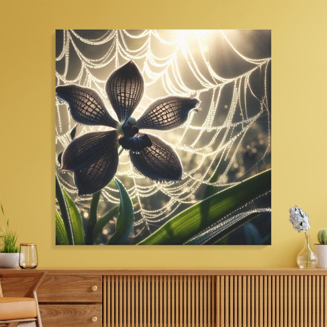 Toile Orchidée noire Spiderweb Floral (Insitu(Salon))